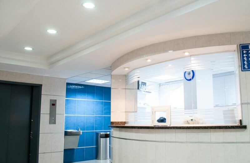 white concrete counter stand